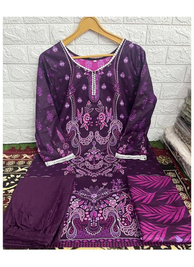 Heavy Cotton Purple Eid Wear Printed Readymade Pakistani Suit